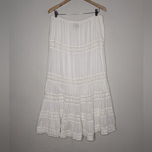 Surrale White Fairycore Boho Hippie Peasant Lace Sequin Trim Tiered Skirt XL